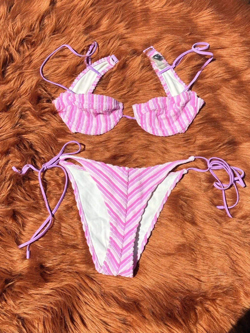 triangl swimwear Pink & White Striped Bikini Strap Detail